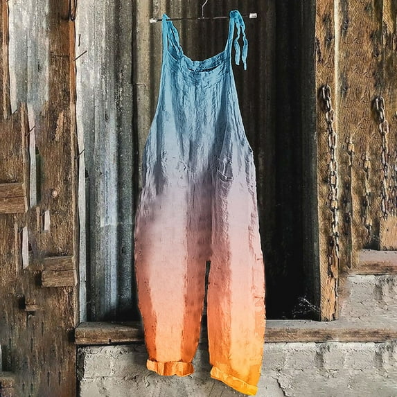 Babysbule Womens Overall Gradient Pants Women's Fashion Loose Gradual Lace Up Pants Wide Leg Pocket Jumpsuit