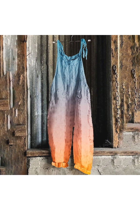 Womens Overall Gradient Pants Women's Fashion Loose Gradual Lace Up Pants Wide Leg Pocket Jumpsuit