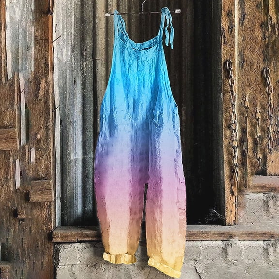 Babysbule Womens Overall Gradient Pants Women's Fashion Loose Gradual Lace Up Pants Wide Leg Pocket Jumpsuit