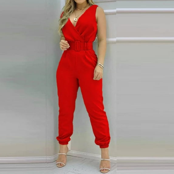 Babysbule Womens Overall Jumpsuit Pants Womens Fashion Summer Solid Casual Camis Sleeveless Suspender Trousers