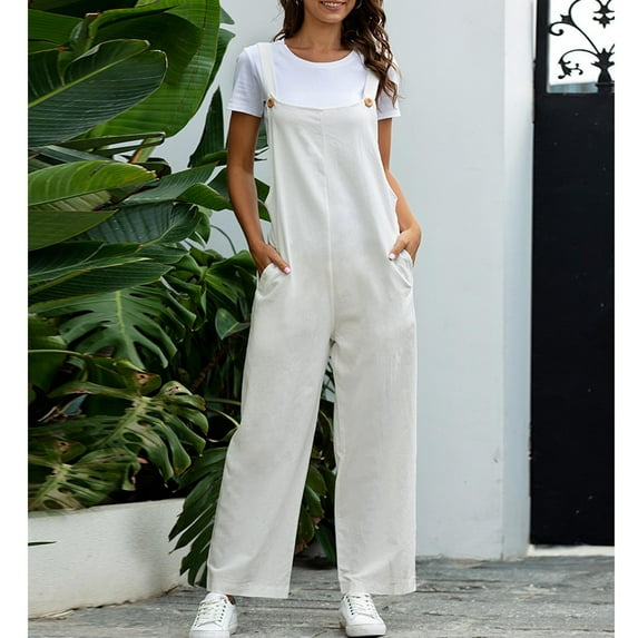 Babysbule Womens Overall Strap Jumpsuit Women's Summer Casual Comfort Solid Color Temperament Long Pants
