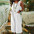 thumbnail image 1 of Babysbule Womens Overall Wide Leg Pants Women's Linen Cotton Solid Color Sleeveless Pocket Casual Side Button Jumpsuit, 1 of 9