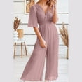 thumbnail image 1 of Babysbule Womens Overall Wide Leg Pants Women's Summer Casual Solid Pleated Wide Leg Pants With V-neck And Waist Up Jumpsuit, 1 of 6