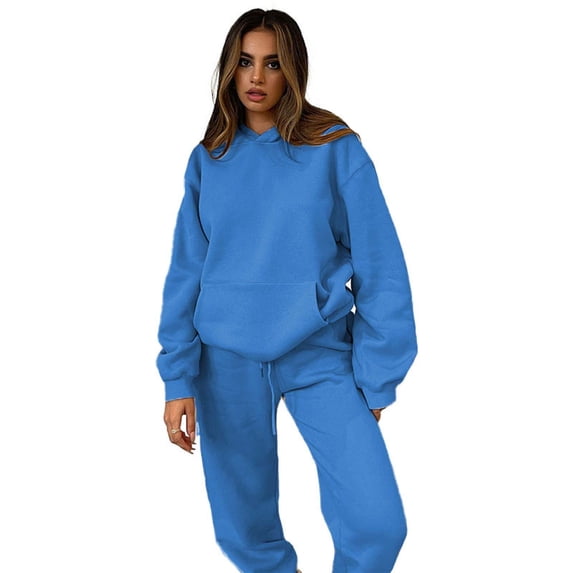 Babysbule Womens Pajamas Sports Sets Women's Hooded Long Sleeved Sweater Casual Two-piece Long Sleeved Round Neck Shirt/shirt Set Tops
