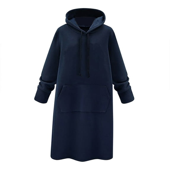 Babysbule Womens Pajamas Sports Sets Women's Hooded Sweater Dress Women's Spring And Winter Solid Color Loose Lazy Style Extended Knee Length Skirt Tops