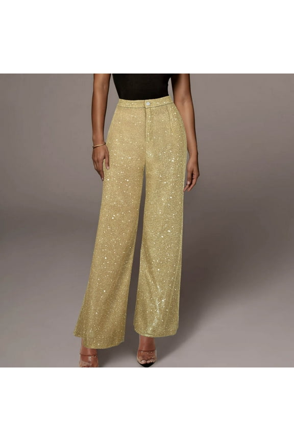 Womens Pants Casual High Waist Straight Leg Wide Leg Pants Loose Draping Pants Sequins Party Trousers