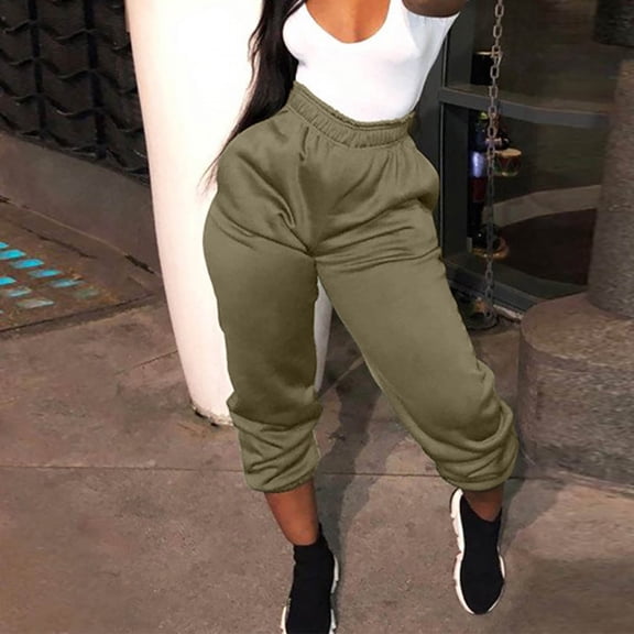 Babysbule Womens Pants Thicken Fashion Casual Pocket High Waist Sweatpants For Women Pants Trousers