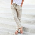 thumbnail image 1 of Babysbule Womens Pants Women's Casual Drawstring Elastic Waist Cotton Linen Long Pants, 1 of 7