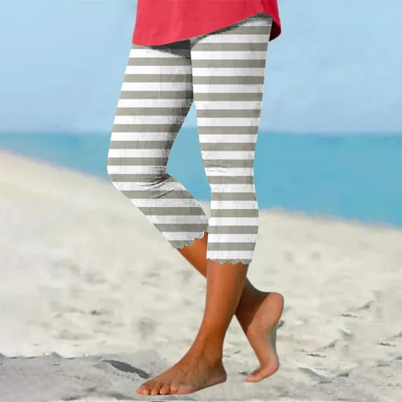 Babysbule Womens Pants Women's Summer Casual Elastic Waist Printed Cropped Beach Pants