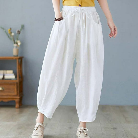 Babysbule Womens Plus Size Drawstring Pants Fashion Women's Casual Solid Elastic Waist Pocket Loose Pants