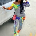 thumbnail image 1 of Babysbule Womens Plus Size Pants Sets Fashion Womens Casual Loose Graffiti Print Off-shoulder Top And Pants, 1 of 5
