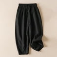 thumbnail image 1 of Babysbule Womens Plus Size Pants Women's Solid Color Casual Elasticated Frenulum Literary And Artistic Revival Cotton And Linen Pants, 1 of 7