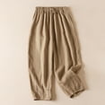 thumbnail image 1 of Babysbule Womens Plus Size Pants Women's Solid Color Casual Elasticated Frenulum Literary And Artistic Revival Cotton And Linen Pants, 1 of 9