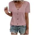 thumbnail image 1 of Babysbule Womens Plus Size Shirt Fashion Summer Tops Short Sleeve Round Neck Solid Casaul Button T-shirt S-5XL, 1 of 5