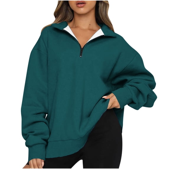 Babysbule Womens Pullover Fall Solid Sweatshirts Casual Winter Lapel Zip Up Pullover Long Sleeve Quarter Zip Hoodie