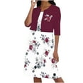 thumbnail image 1 of Babysbule Womens Sets Clearance Two-Piece Women's Summer Printed Round Neck Elegant A Line Sling Dress And Half Sleeve Cardigan Tops Set Suit, 1 of 1