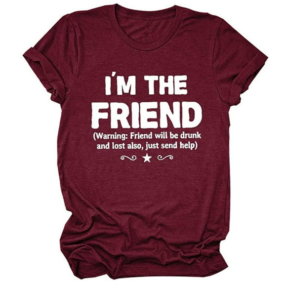 Babysbule Womens Shirts Women's Summer Fashion Casual Round Neck Solid Color Letter Print T-Shirts