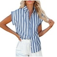 thumbnail image 1 of Babysbule Womens Shirts Women's Tops Fashion Striped Print Button Shirt Female V-Neck Loose T-shirt Blouse, 1 of 5