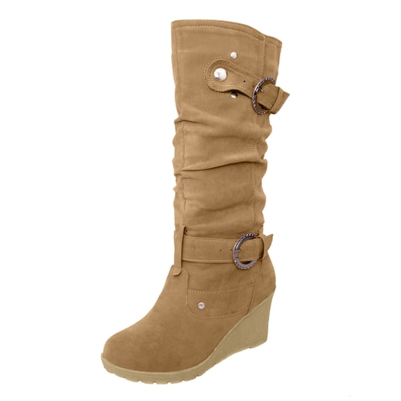 Babysbule Womens Shoes Women's Winter Flat Shoe Round Toe Thicken Wedges Ladies Long Tube Boots