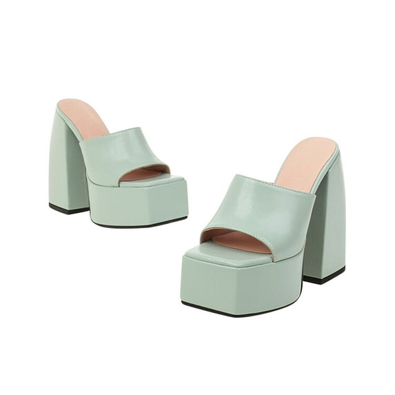 Babysbule Womens Shoes Clearance, Platform Sandals For Women Sexy Square Peep Toe Slip On Chunky High Heel Sandals Date Dress Pumps