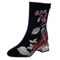 thumbnail image 1 of Babysbule Womens Shoes Retro Women Square Heels Cloth Embroidery Boots Zipper Boots Pointed Toe Shoes, 1 of 9