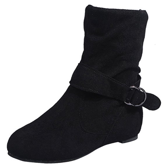 Babysbule Womens Shoes Retro Women Vintage Plain Buckle Zipper Casual Inner Heightenin Low Heels Zipper Fall Winter Short Boots Round Toe Shoes