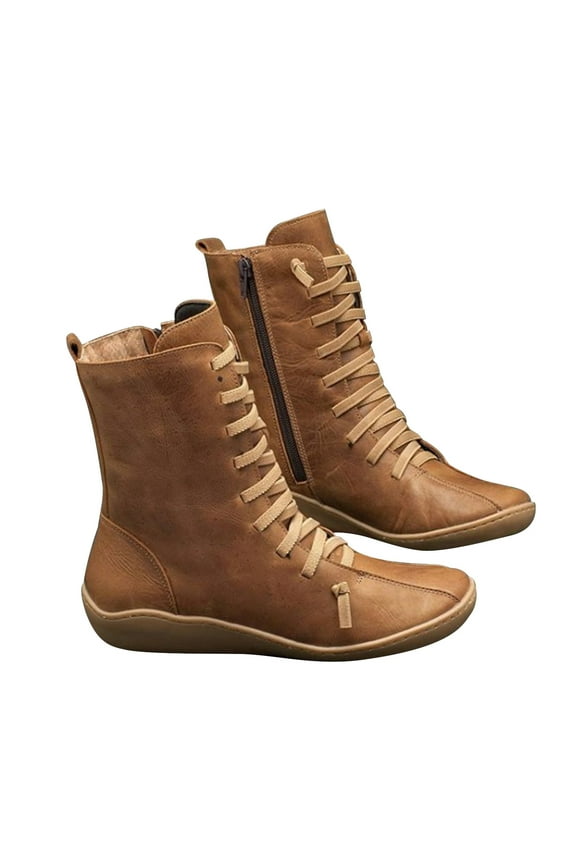 Womens Shoes Women Mid-tube Boots Ladies Fashion Vintage Style Solid Zipper Flat Shoes Ankle Short Boots