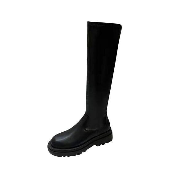Babysbule Womens Shoes Women's Black Sleeve Thick Soled Knee Length High Tube Stretch Long Tube Knight Boots