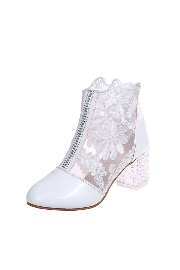 Womens Shoes Women's Ladies Breathable Boots Fashion Hollow Out Lace Chunky High Heel Shoes