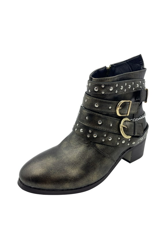 Womens Shoes Women's Winter Boots Girls Short Bootie Cowboy Motorcycle Leather Mid Heel Shoes Ankle Boots