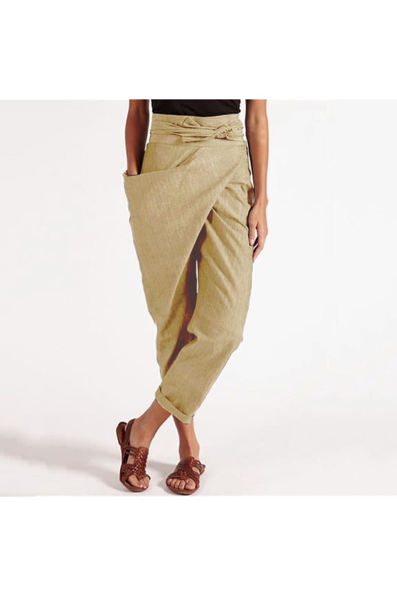 Womens Slim Leg Loose Pants Women's Casual High-waist Strapped Solid Color Trousers