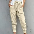 thumbnail image 1 of Babysbule Womens Slim Leg Pants Women Casual Solid Cotton Linen Drawstring Elastic Waist Calf-Length Pencil Pants, 1 of 9