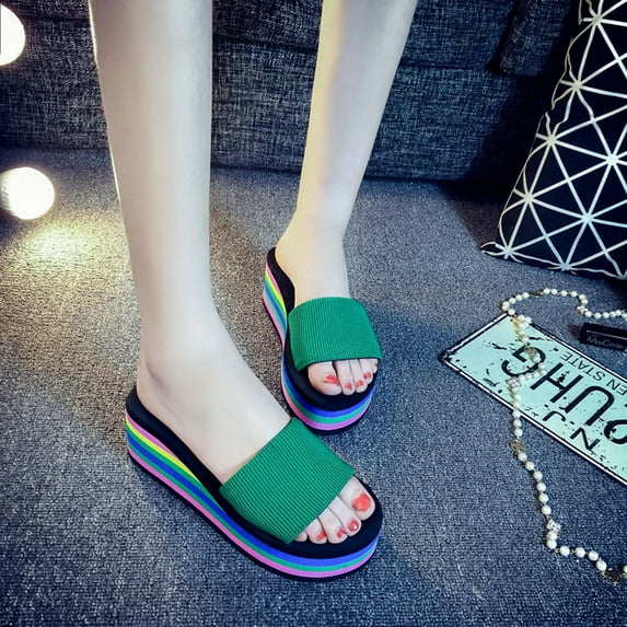 Babysbule Womens Slippers Women's Summer Slippers Platform High-heel Platform Wedges Shoes