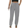 thumbnail image 1 of Babysbule Womens Sports Drawstring Pants Color Cotton And Linen Elastic Waist Long Straight Trousers, 1 of 9