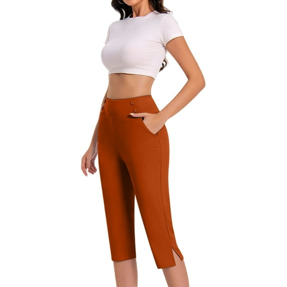 Babysbule Womens Straight Capris Pants Oversized Drying Tight Elastic Comfy Fitness Workout Yoga Pockets Pants