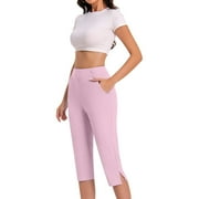 BABYSBULE Womens Straight Capris Pants Oversized Drying Tight Elastic Comfy Fitness Workout Yoga Pockets Pants