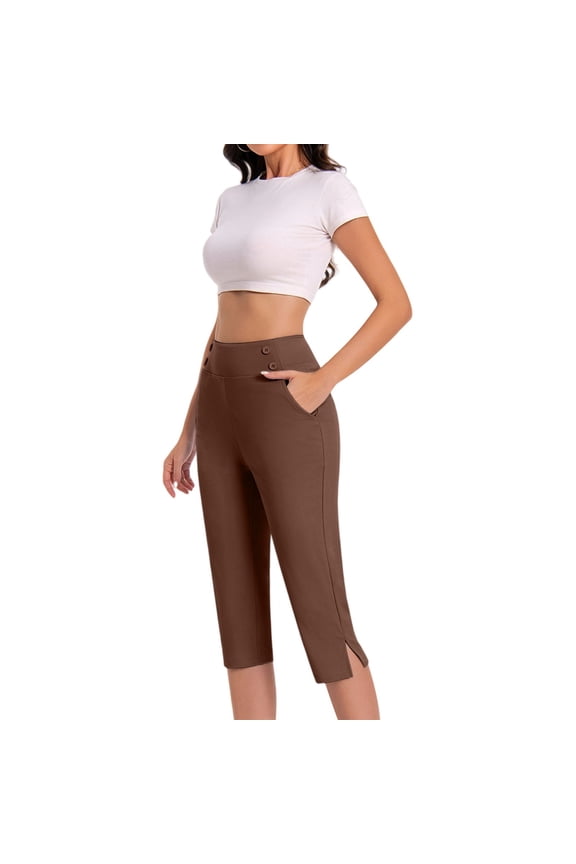 Womens Straight Capris Pants Oversized Drying Tight Elastic Comfy Fitness Workout Yoga Pockets Pants