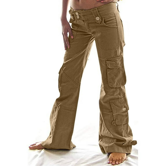 Babysbule Womens Straight Leg Pants Loose Wide Leg Multi Pocket Casual Loose Straight Tube Workwear Pants