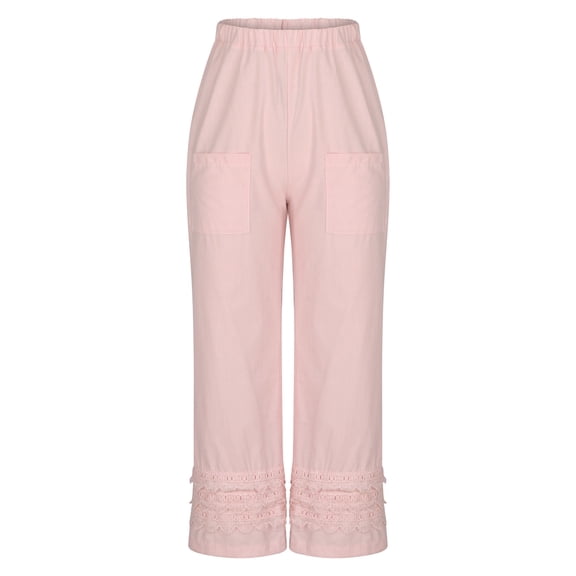 Babysbule Womens Straight Leg Trousers Comfortable Leisure Solid Full Length Pockets Loose Cotton Pants