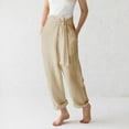 thumbnail image 1 of Babysbule Womens Straight Linen Pants Women's Leisure Solid Color High Waist Cotton Wide Leg Pants Elastic Waist Pants, 1 of 9