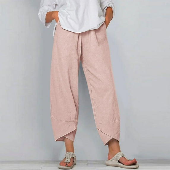 Babysbule Womens Straight Pants Women's Casual Trousers Loose Solid Elastic Waist Long Pants With Pocket