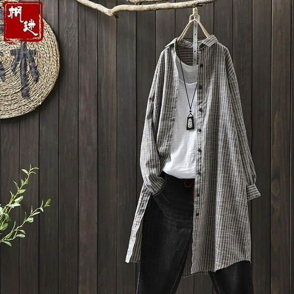 Babysbule Womens Stylish Stripe Plus Size T-shirt Long Sleeves Blouse Turndown Collar Pocket Casual Tops