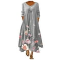 thumbnail image 1 of Babysbule Womens Summer Dresses, Women Casual Floral Print Dress O-Neck Long Sleeve Irregular Loose Long Dress, 1 of 5