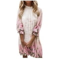 thumbnail image 1 of Babysbule Womens Summer Dresses, Women Fold Party Ruffle Neck Long Sleeve Formal Printing Fall Maxi Casual Dresses, 1 of 6