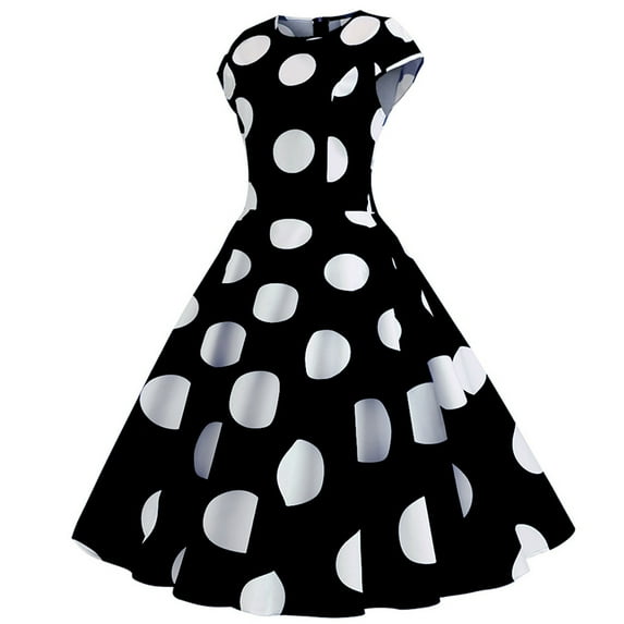 Babysbule Womens Summer Dresses, Women Vintage Retro Short Sleeve Dot Print Evening Party Prom Swing Dress