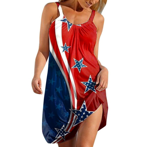 Babysbule Womens Summer Dresses, Women's O-neck Print Casual Loose Sleeveless Stripe Vest Dress