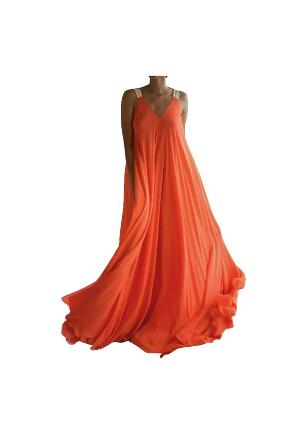 Womens Summer Dresses, Women's Summer Plus Size Dress Sleeveless V Neck Beach Sundress Long Dress