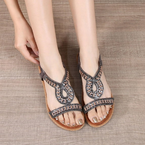 Babysbule Womens Summer Sandals, Bohemia Fashion Women's Ladies Bling Flower Crystal Flat Sandals Beach Casual Shoes