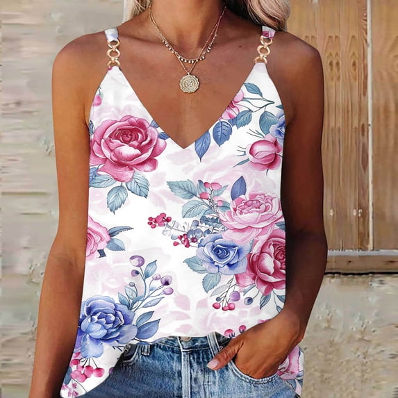 Babysbule Womens Summer Tank Tops Women's Sleeveless Floral V Neck Pullover Suspenders Vest