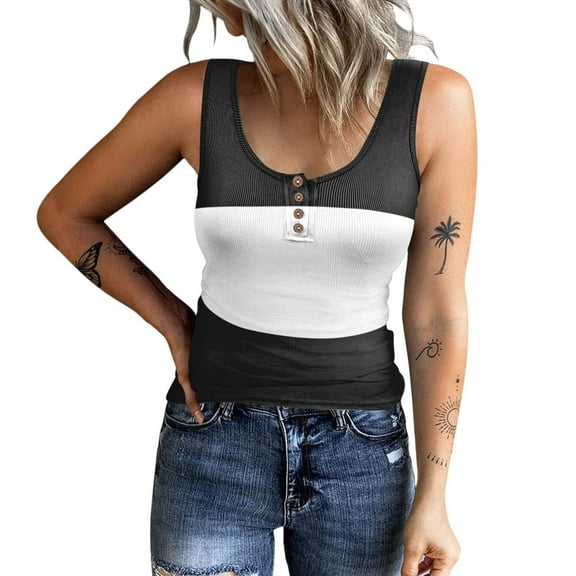 Babysbule Womens Summer Top Tank Top For Women O Neck Sleeveless Vest Summer Trendy Slim Skinny Pullover Tunic Tees